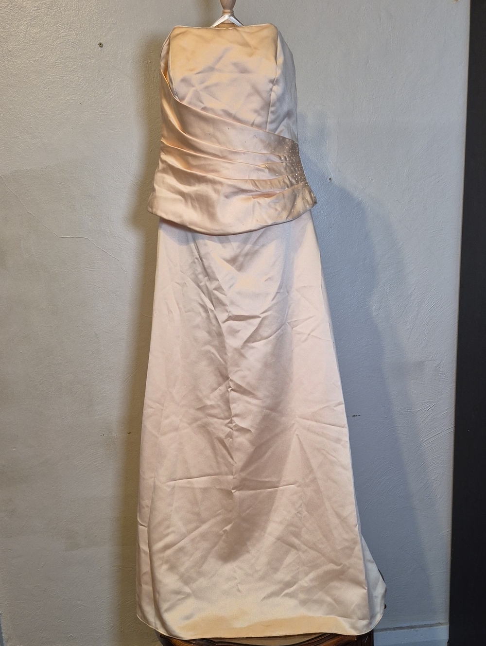 Strapless Satin Evening Gown in Light Champagne